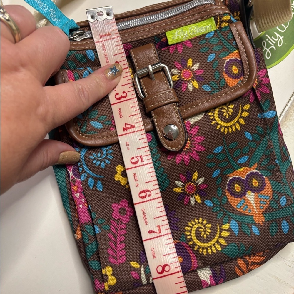 Lilly Bloom Whimsical Woods Flapper Crossbody Purse Brown New Owl Deer Forrest - Picture 6 of 7